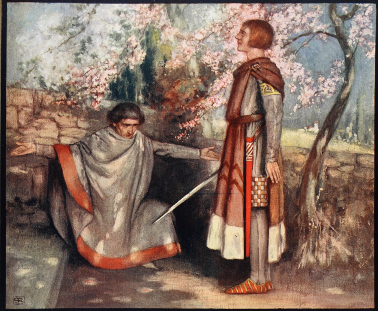 Szent Giovanni Gualberto és a gyilkos, illusztráció a „Sisak és köpeny: A szerzetesrendek és a katonai rendek történetei” W.M. Letts és M.F.S. Letts alkotó: Stephen Reid