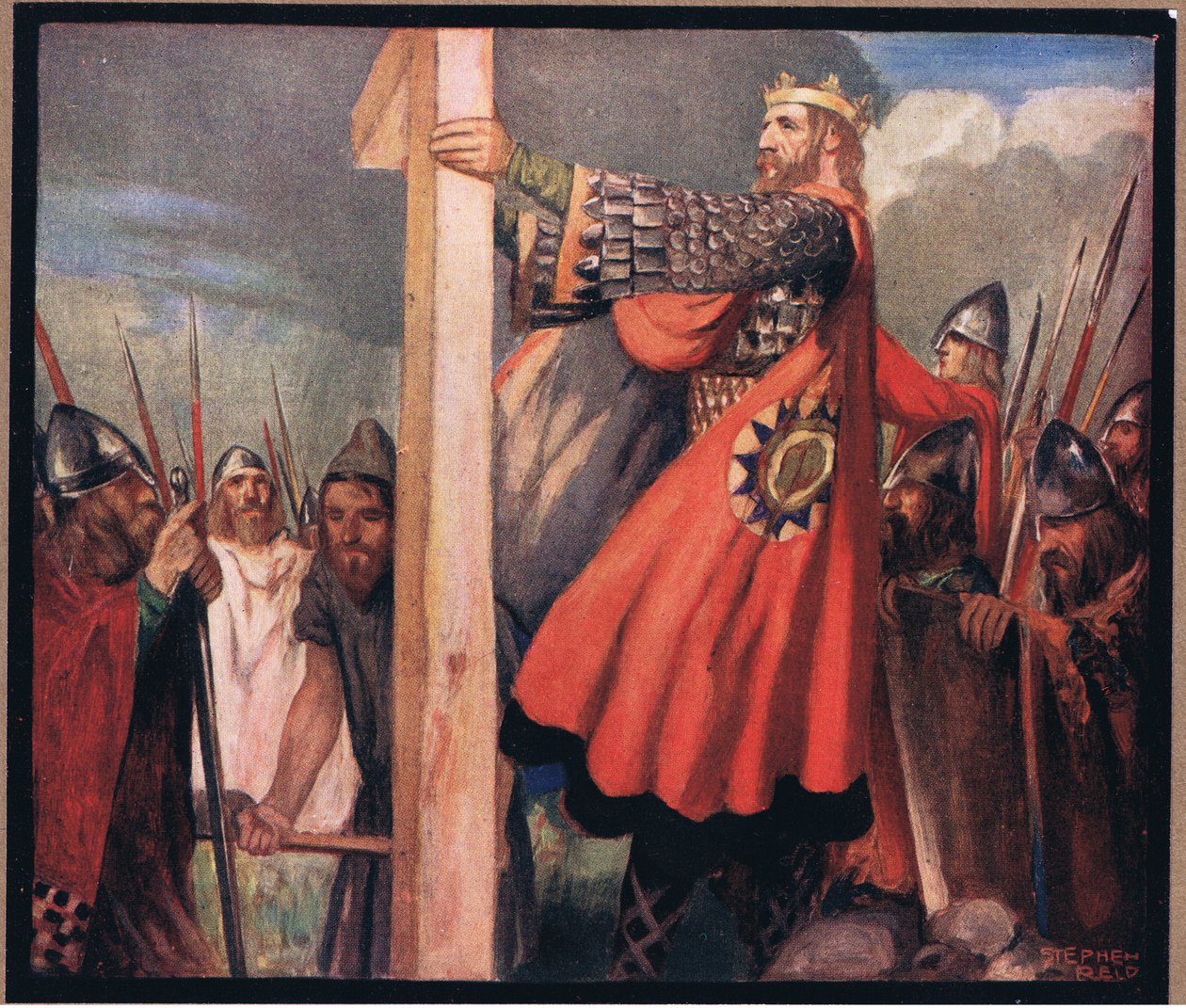 Szent Oswald Hevenfelthben (színes litó) alkotó: Stephen Reid