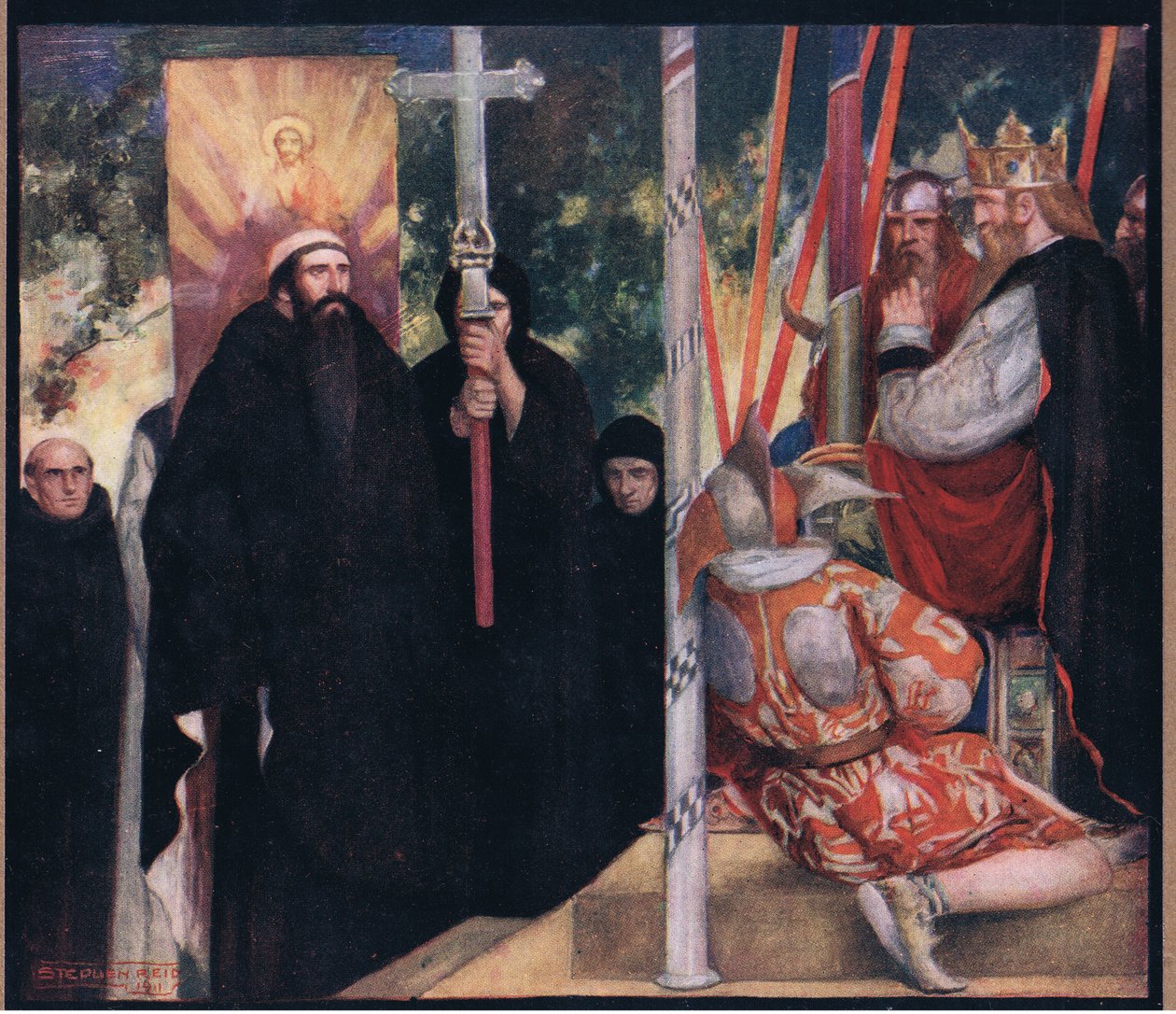 Szent Ágoston fogadása Ethelberttől (színes litó) alkotó: Stephen Reid