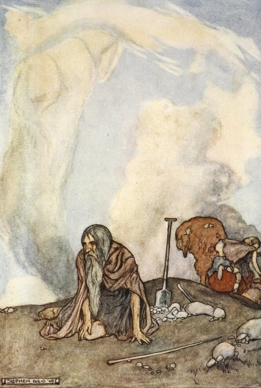 A fehér parkó ködkoszorúként tűnt el a szemük elől, illusztrációja T.W. „Finn nagy tettei és más ókori írországi bard románcok” című művéből. Rolleston (színes litó) alkotó: Stephen Reid