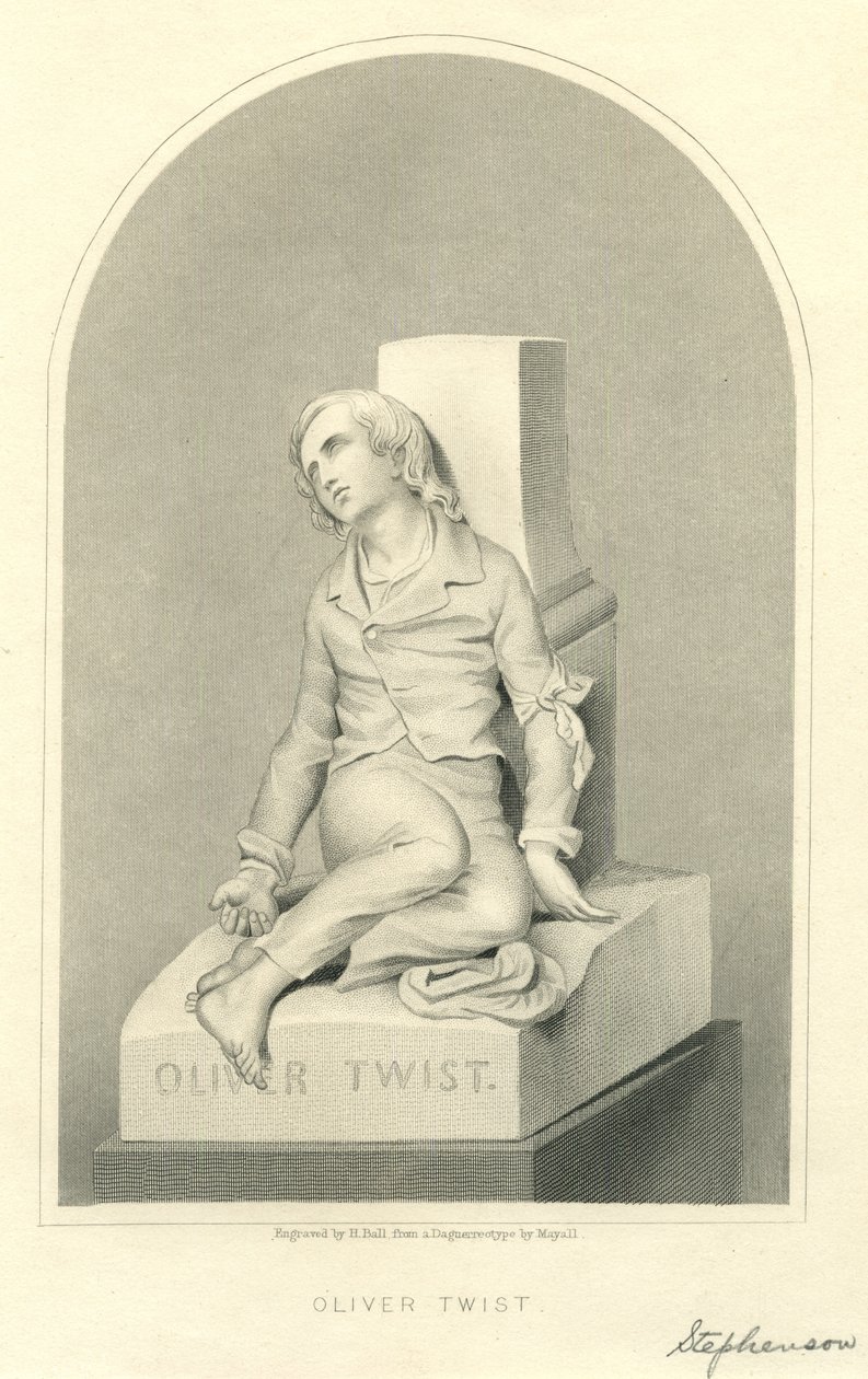Oliver Twist szobor (metszet) alkotó: Stephenson (after)