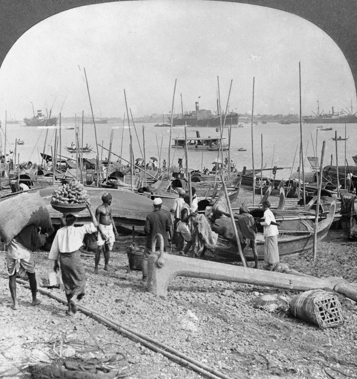 Rangoon kikötője az Irrawaddy folyón, Burma, 1908 alkotó: Stereo Travel Co