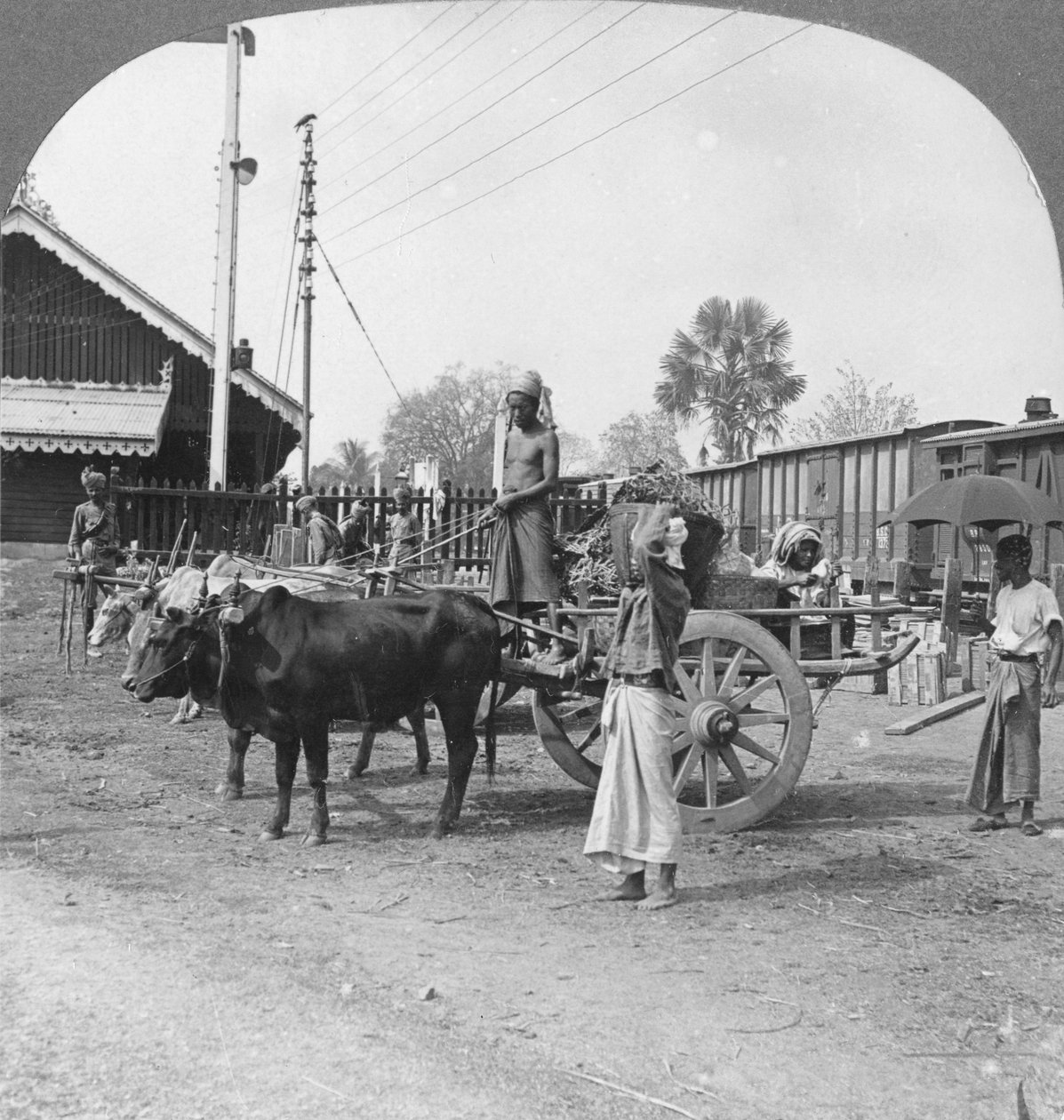 Tipikus vasútállomás, Katha, Burma, 1908 alkotó: Stereo Travel Co