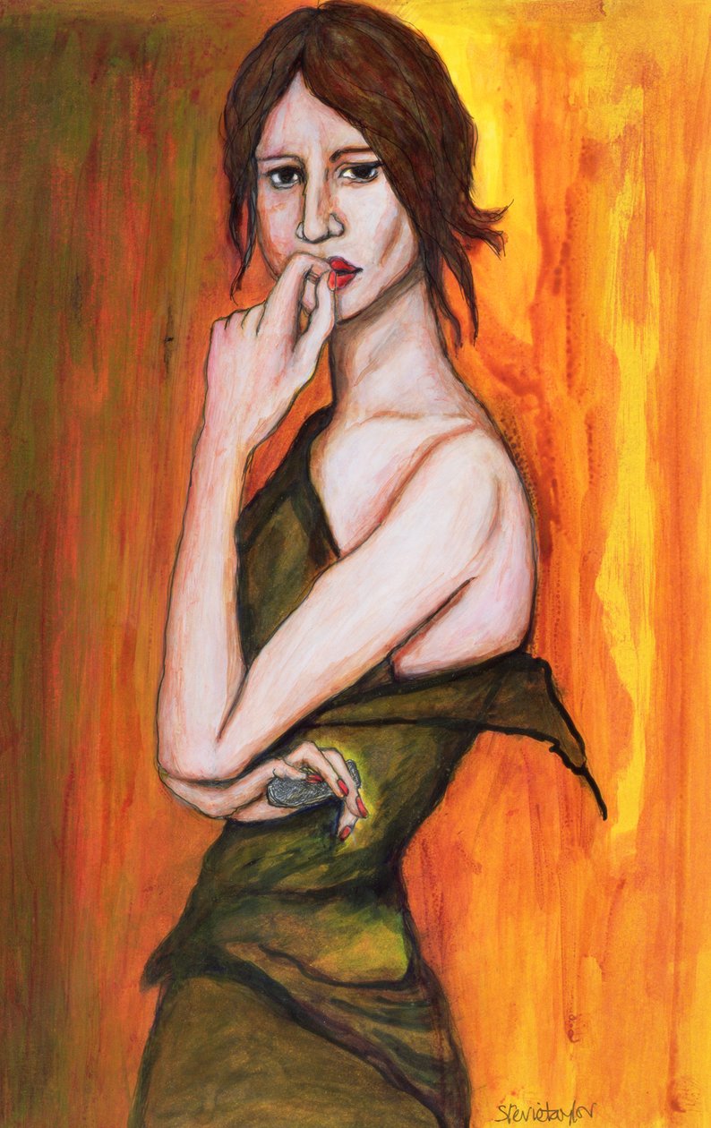 Zöld ruha és mobiltelefon, 2006 (toll és tinta és tinták papíron) alkotó: Stevie Taylor