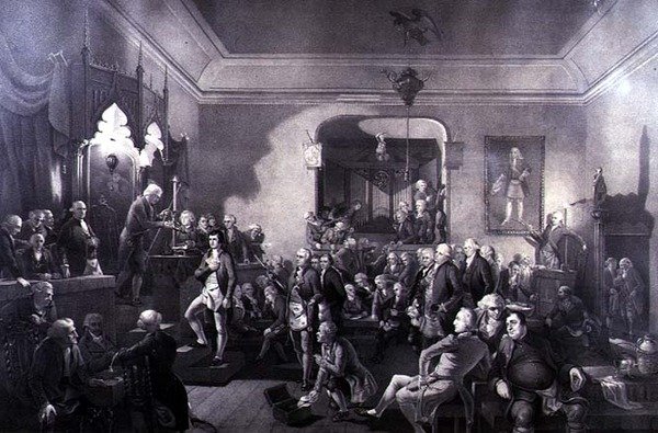 Robert Burns (1759-96) költődíjas beiktatása az Edinburgh-i Canongate-i Lodge-ban alkotó: Stewart Watson