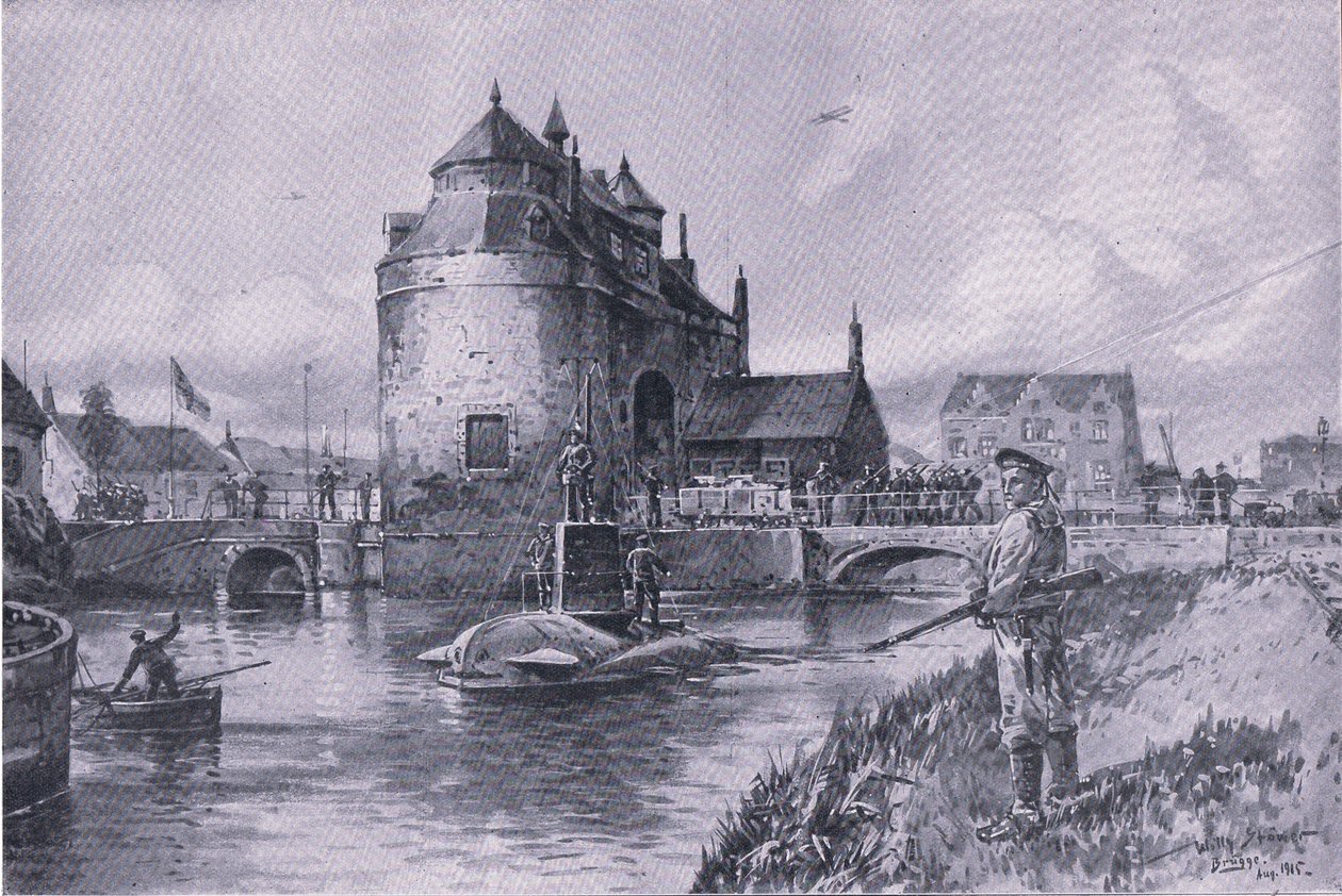 Biztonságos menedék Bruge-ben, a The Illustrated History of the World War 1914-1915 pubból. az Union Berlagsefellfchaft alkotó: Willy Stoewer 