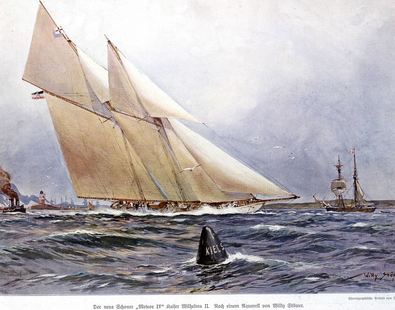 Vitorlásverseny: The Sailboat „Meteor IV”” – Willy Stower akvarellje alkotó: Willy Stoewer 