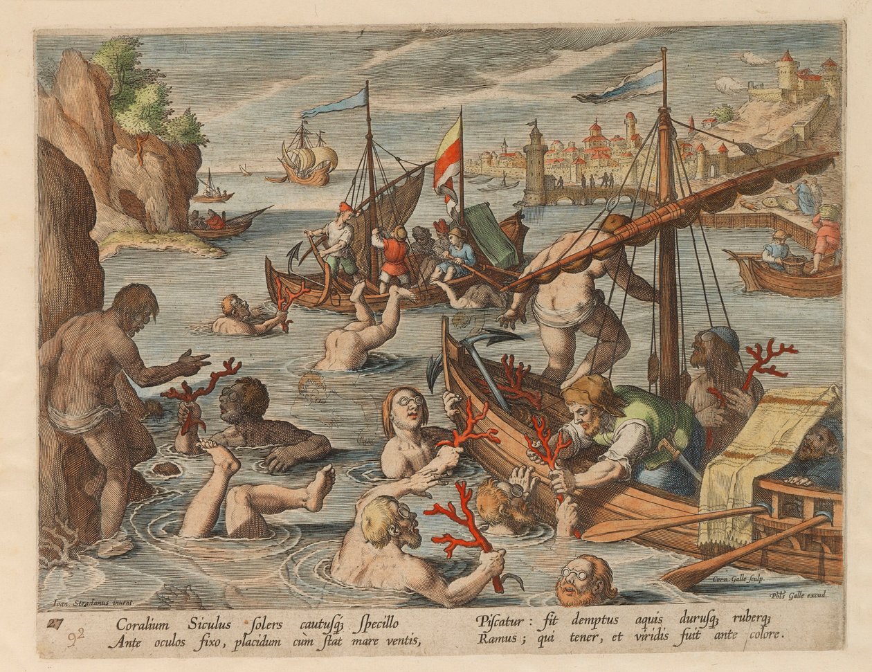 Korall horgászat. A Vadállatok, madarak és halak vadászata című sorozatból, 1578. alkotó: Stradanus