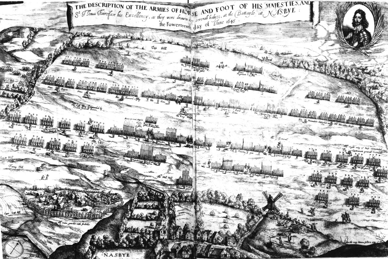 Az 1645. június 14-i nasebyi csatában a lovas és lábú seregek leírása, amelyet először Joshua Sprigge 1647-ben az „Anglia Rediviva” publikált. alkotó: Streeter