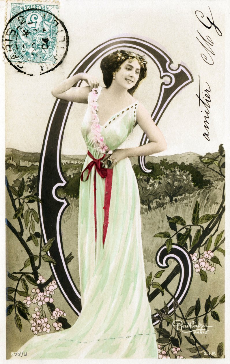 C: Bianca Toledo, művész, énekes és sevillai táncos a Belle Epoque-ból - Casino de Paris, Folies Bergere, Jardin de Paris - Alphabet képeslapon alkotó: Studio Reutlinger