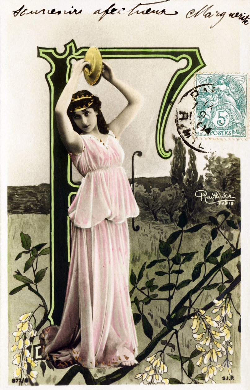 F : Mlle Beauregard, művész az 1900-as évekből - Ábécé képeslapon alkotó: Studio Reutlinger