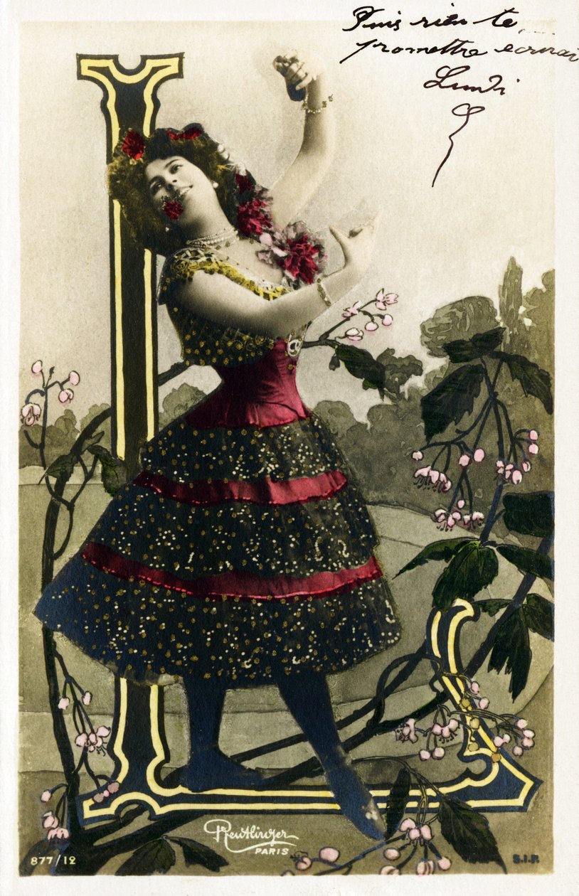 L: Luz Chavita, színésznő és táncos a Belle Epoque-ból - Opéra Comique, Párizs - Ábécé képeslapon alkotó: Studio Reutlinger