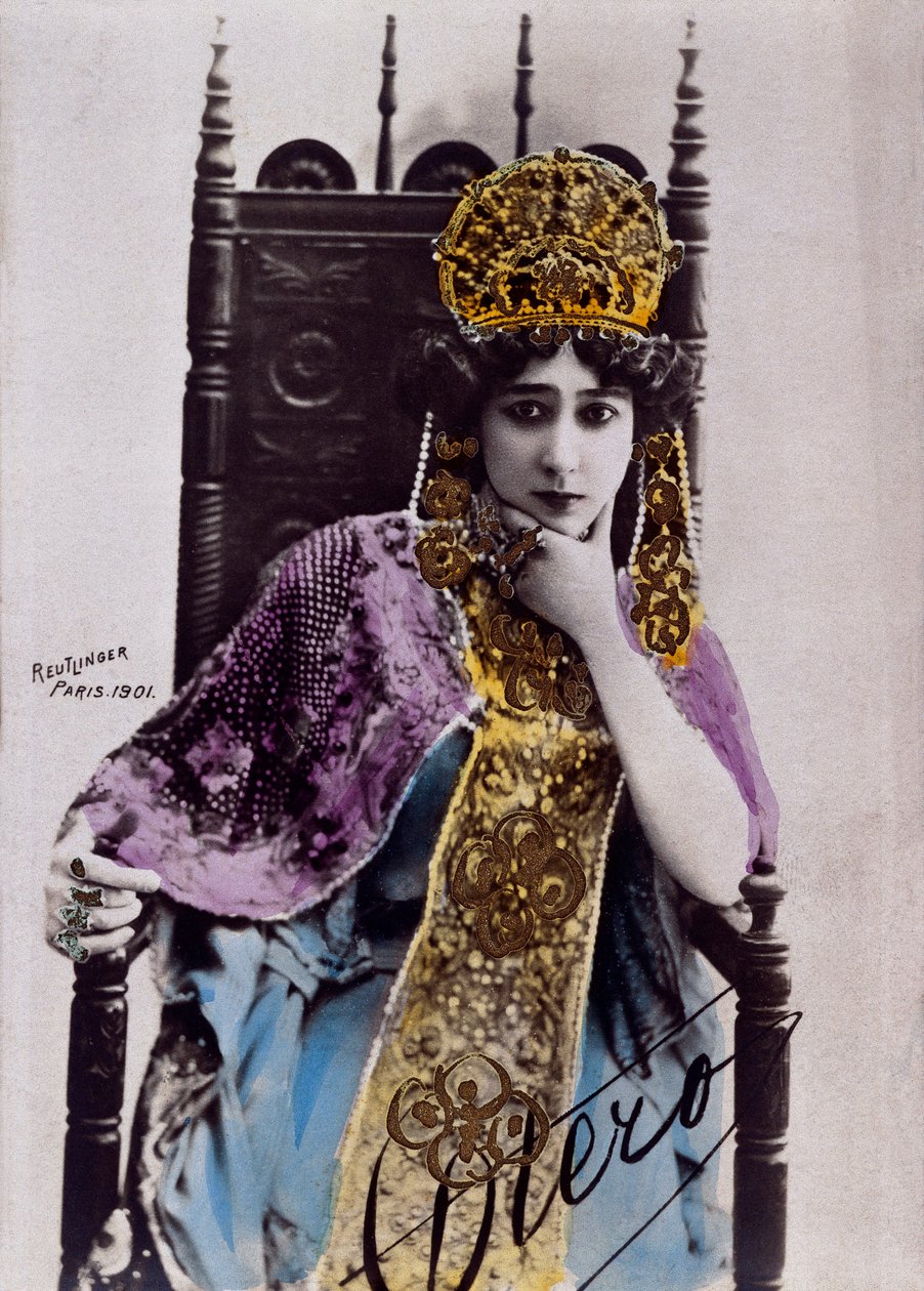 Caroline (La Belle) Otero (1868-1965) portréja, képeslap autogrammal alkotó: Studio Reutlinger