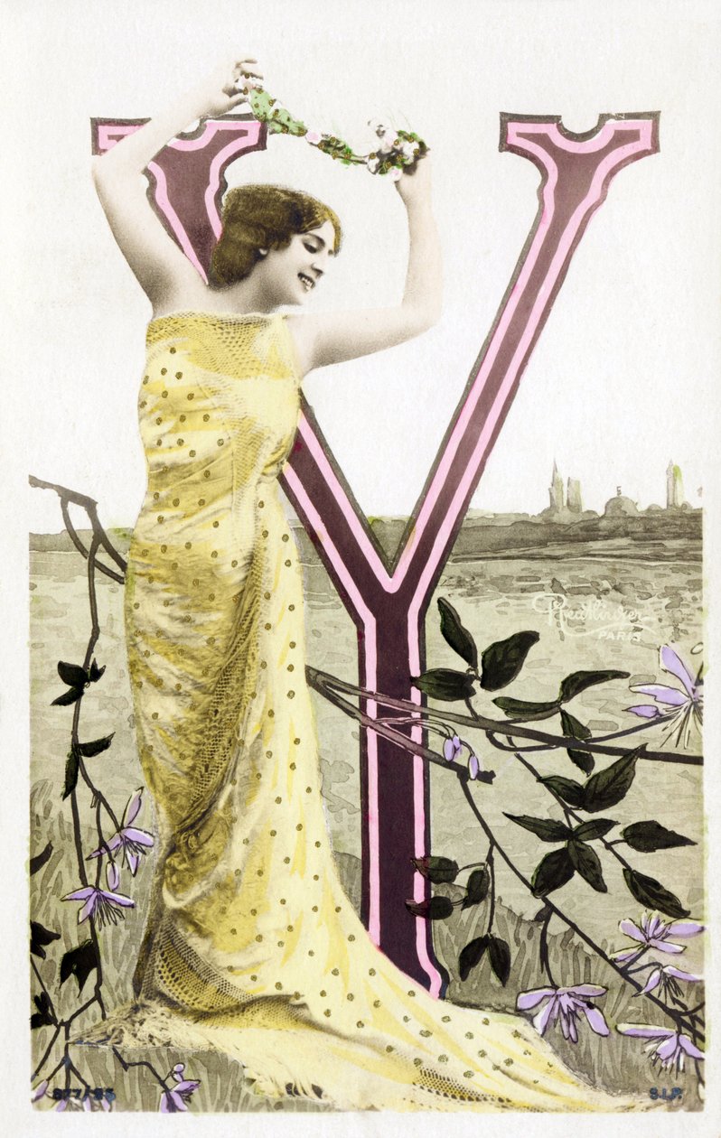 Y: Bianca Toledo, művész, énekes és sevillai táncos a Belle Epoque-ból – Casino de Paris, Folies Bergere – ábécé képeslapon alkotó: Studio Reutlinger