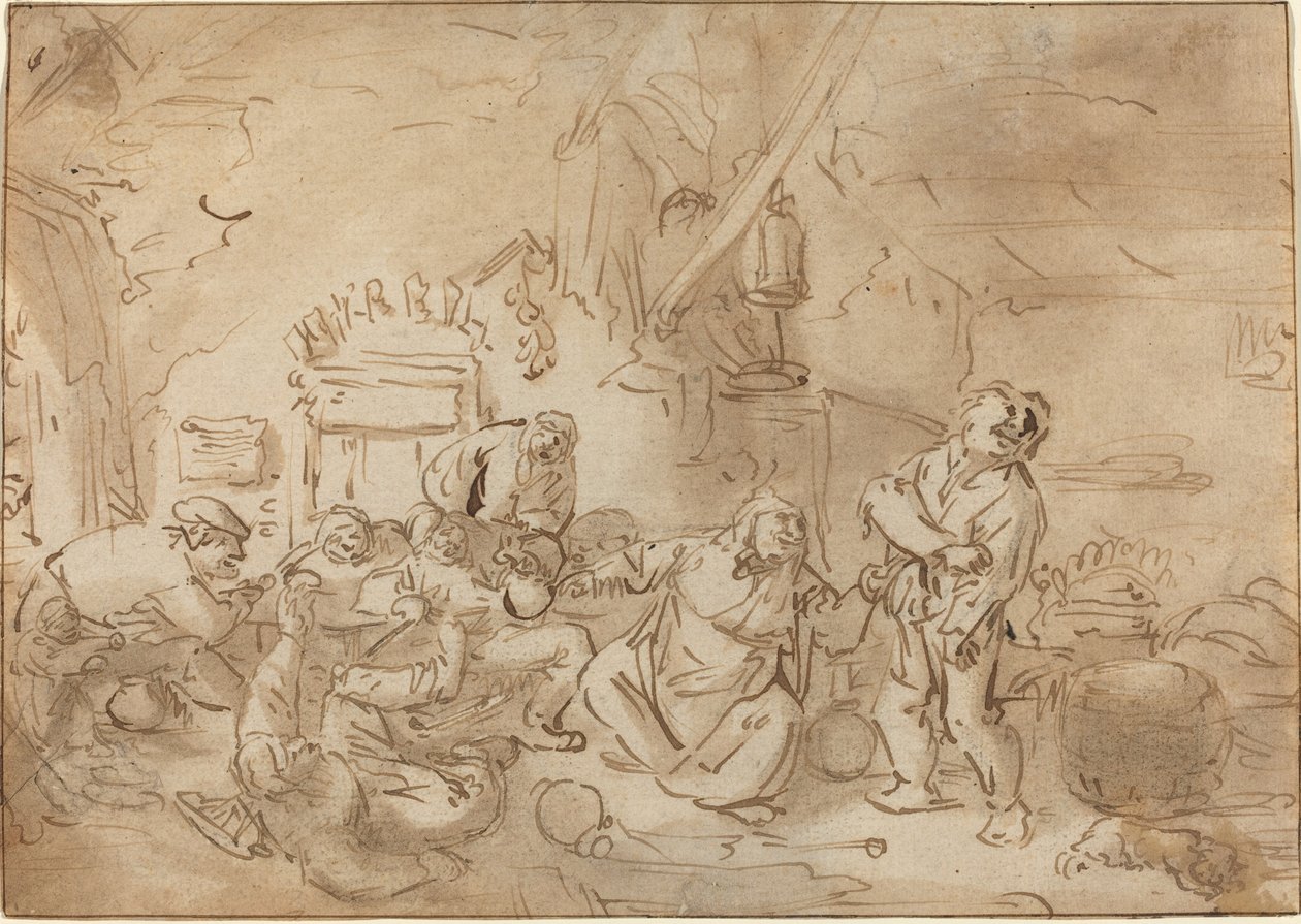 Verekedés egy fogadóban alkotó: Style of Adriaen van Ostade