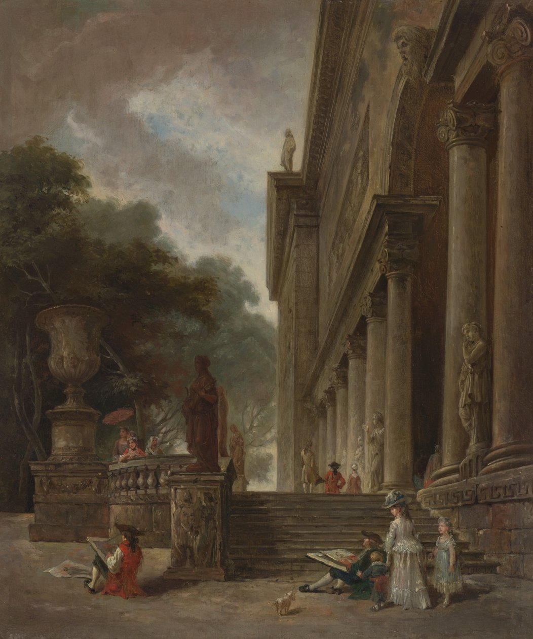 A Medici-palota oszlopcsarnoka és kertjei alkotó: Style of Hubert Robert