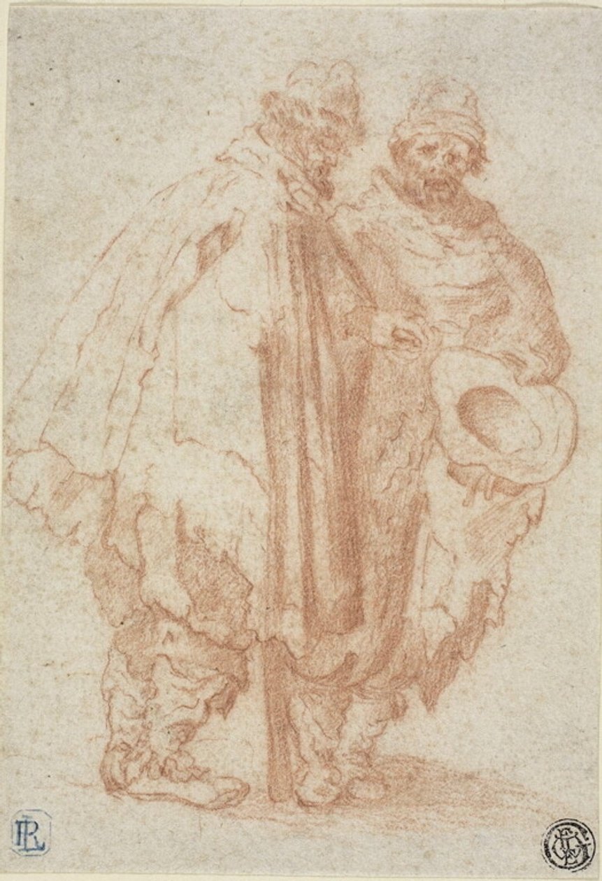 Két szakállas férfi rongyos köpenyben alkotó: Style of Jacques Callot