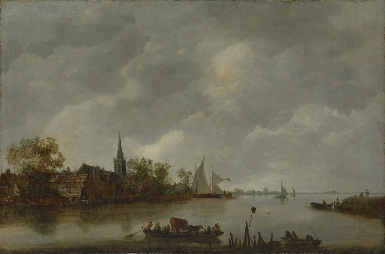 Folyóra néző falusi templommal. alkotó: Style of Jan van Goyen