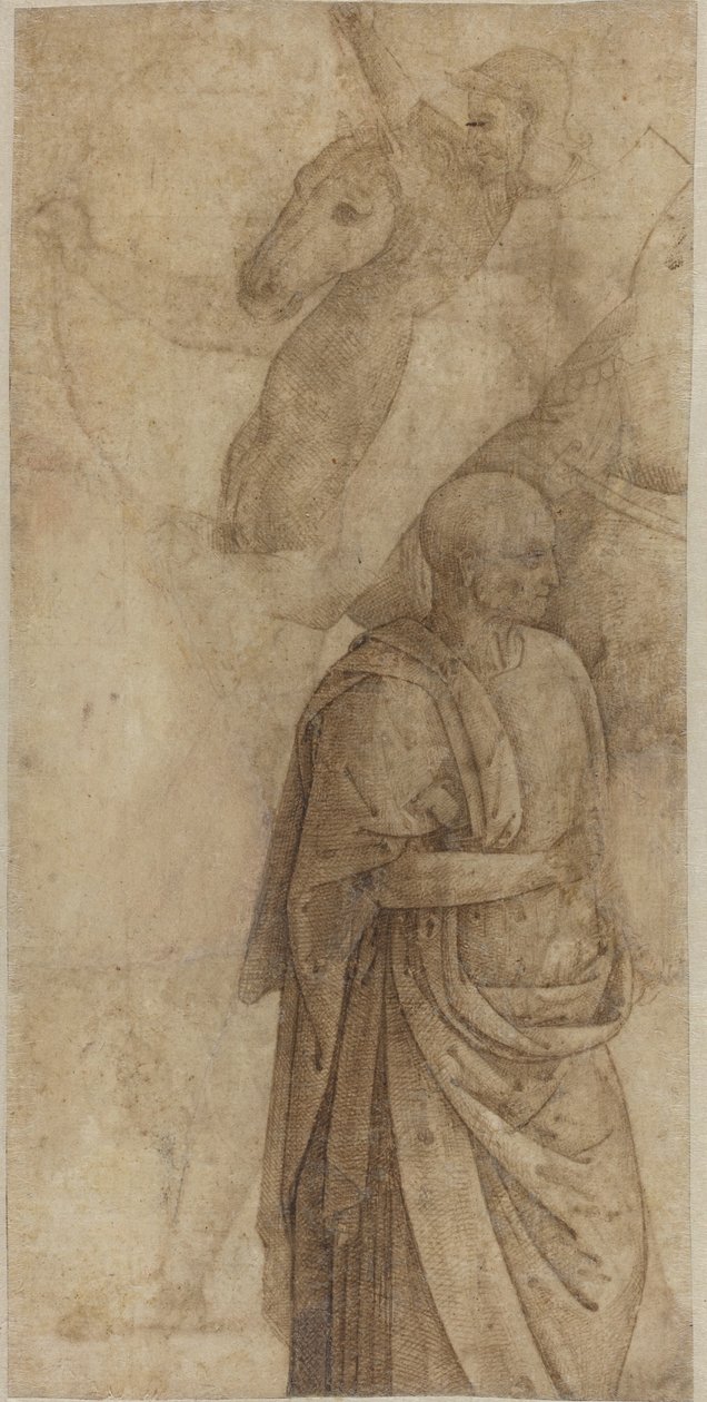 Lovas és álló Draped Man, az antik után [verso] alkotó: Style of Pietro Perugino