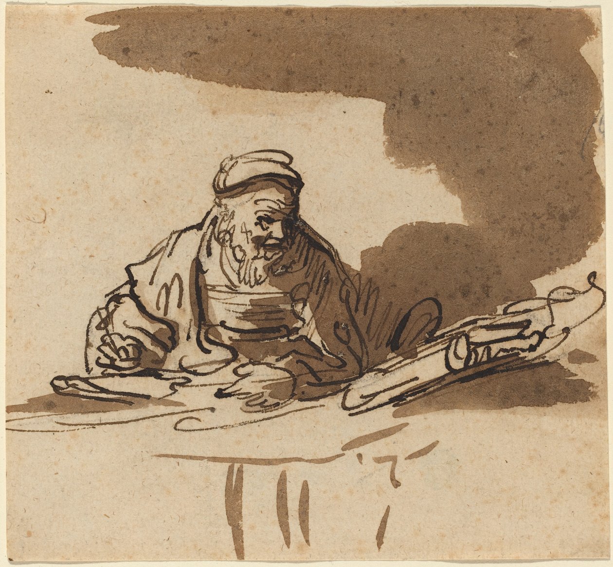 Egy öreg tudós az íróasztalánál alkotó: Style of Rembrandt van Rijn
