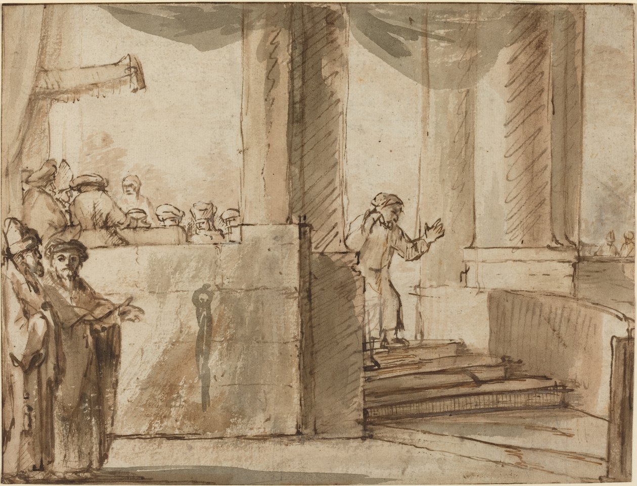 Júdás elhagyja a főpapot alkotó: Style of Rembrandt van Rijn
