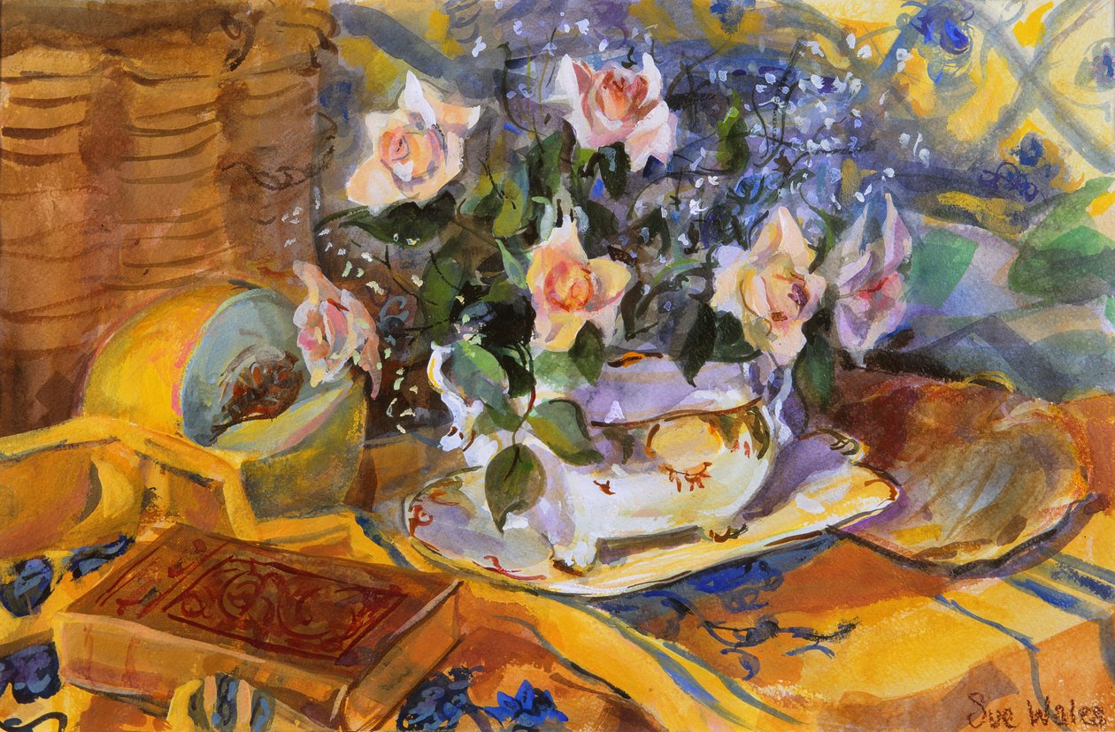 Rózsaszín rózsák a Gayes edényben, 1995, alkotó: Sue Wales