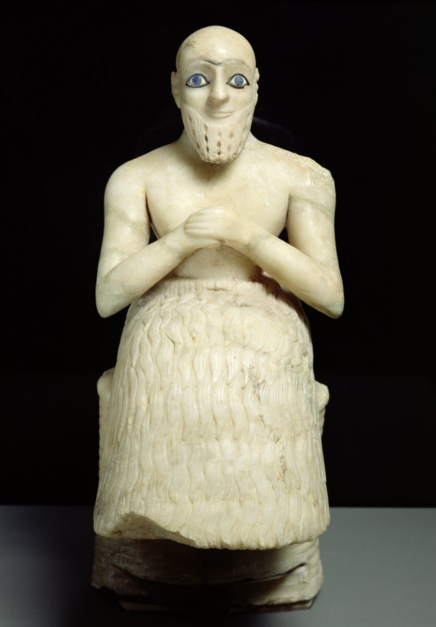 A hivatalos Ebih-Il szobra, a mari Isztár-templomból, Irak, Középső-Eufrátesz, kora dinasztikus időszak, Kr.e. 2500 körül (gipsz és lapis lazuli) (lásd még 121796). alkotó: Sumerian