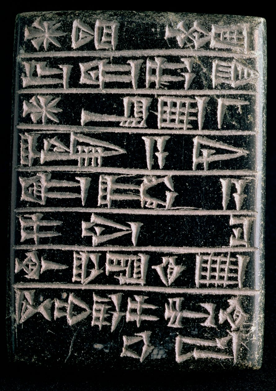 A mezopotámiai Lagash hercege, Gudea által épített Ningirsu templom helyreállításának emlékére alapítványi tábla, ie 2150 körül (steatit) alkotó: Sumerian