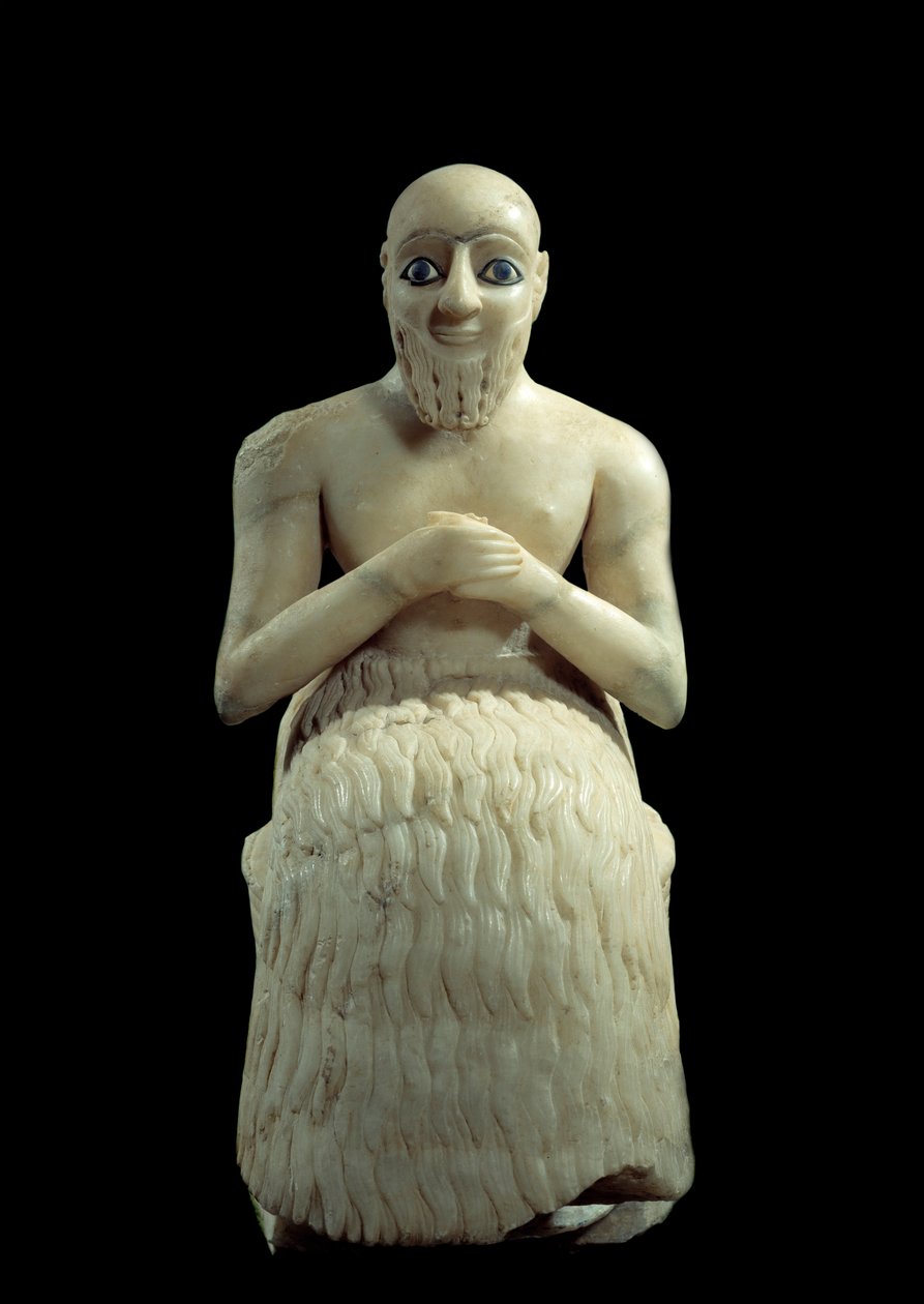 Művészet Mezopotámia: Ebih-il intendáns szobra. Albaszter, kagyló, lapis-lazuli és pala szobra, Kr.e. 2500 körül alkotó: Sumerian Mesopotamian School