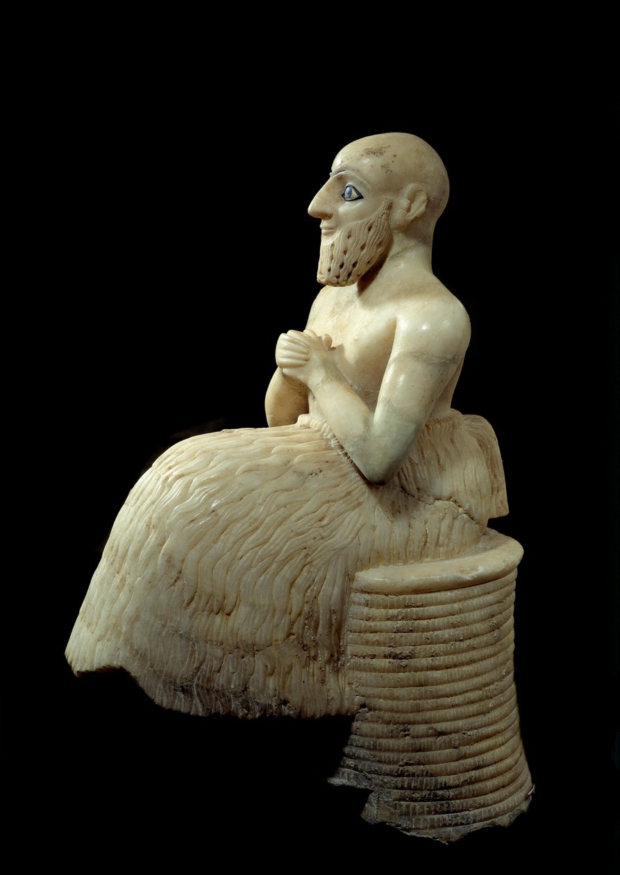 Művészet Mezopotámia: Ebih-il intendáns szobra. Albástrom, kagyló, lapis-lazuli és pala szobra, Kr.e. 2500 körül (sumér korszak, ie 2900-2200 körül). Maritól. Magasság: 0,525 m Párizs, Musee du Louvre. alkotó: Sumerian Mesopotamian School