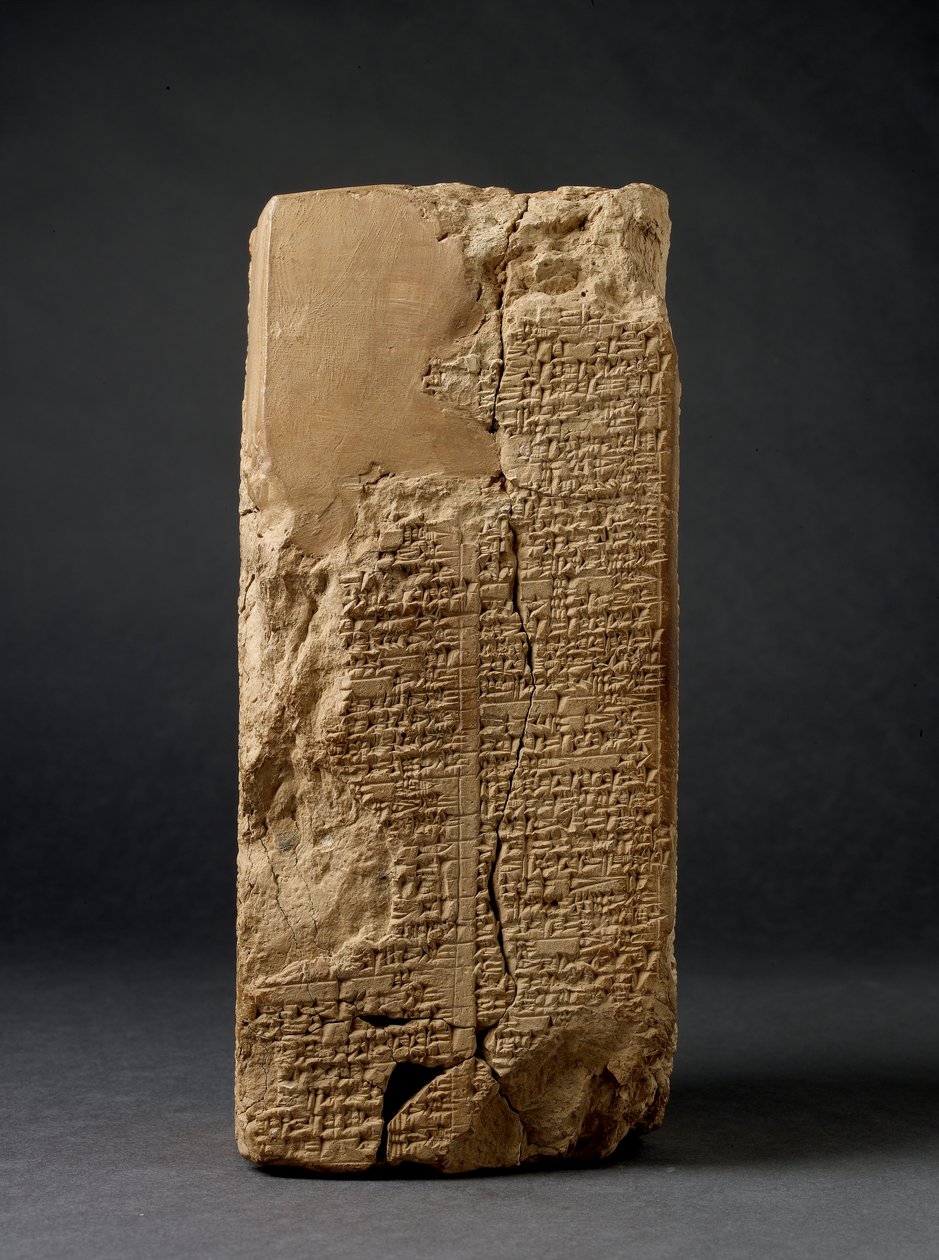 Sült agyag prizma ("Weld-Blundell prizma") a sumer királylistával, amely uralkodókat ad az "özönvíz előtt" és az isini Sin-magir királynak (Kr. e. 1827-17) ékírással, valószínűleg Larsából, Irakból ( kő) alkotó: Sumerian Sumerian