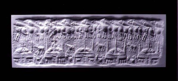 Kezelt hengertömítés lenyomata, Uruk (ma Warka, Irak), Kr.e. 3300-3000 körül (gipsz) alkotó: Sumerian Sumerian
