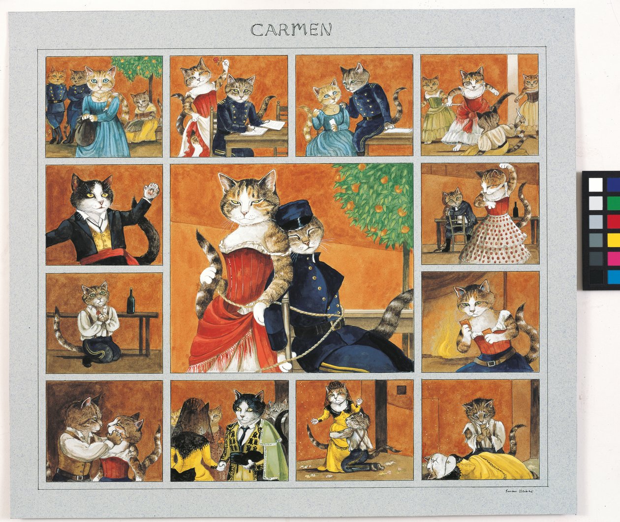 Illusztráció a Cats Galore! A kulturált macskák kompendiuma (kiad. 2015) alkotó: Susan Herbert