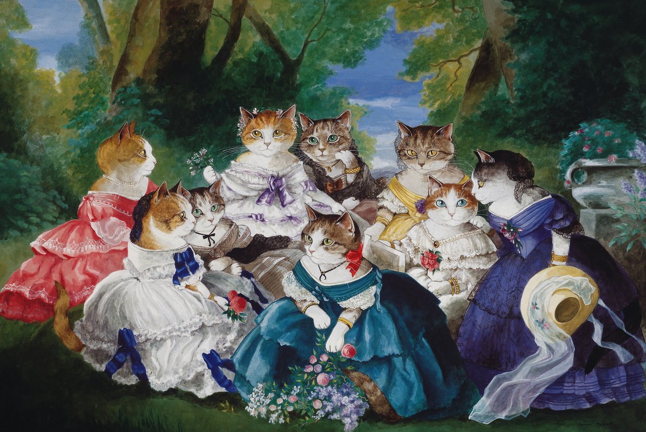 Illusztráció a Cats Galore! A kulturált macskák kompendiuma (kiad. 2015) alkotó: Susan Herbert
