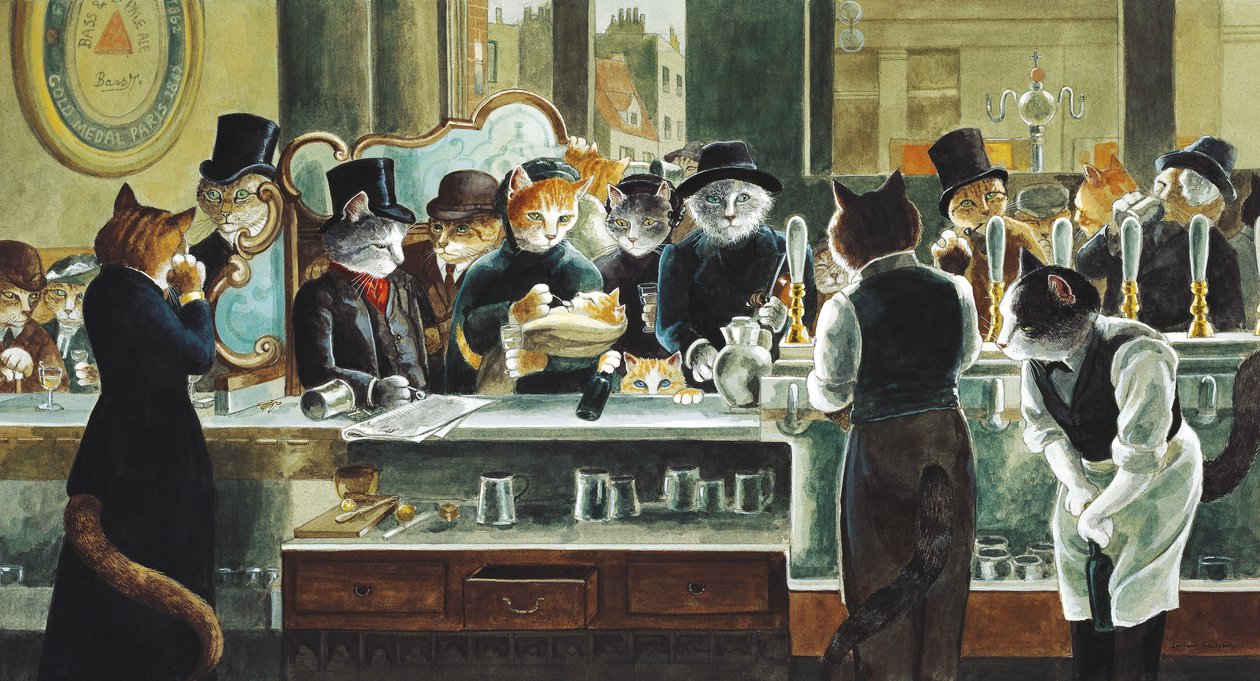 Illusztráció a Cats Galore! A kulturált macskák kompendiuma (kiad. 2015) alkotó: Susan Herbert