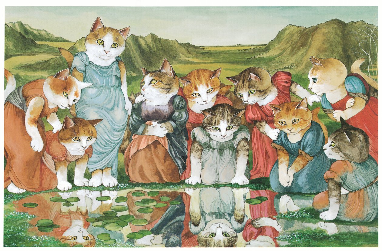 Illusztráció a Pre-Raffaelite Cats (kiadó 1999) című kötetből alkotó: Susan Herbert