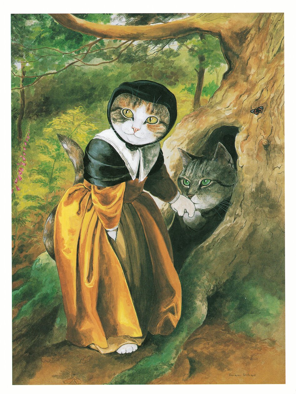 Illusztráció a Pre-Raffaelite Cats (kiadó 1999) című kötetből alkotó: Susan Herbert