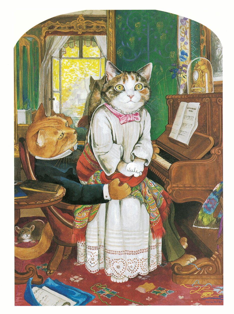 Illusztráció a Pre-Raffaelite Cats (kiadó 1999) című kötetből alkotó: Susan Herbert
