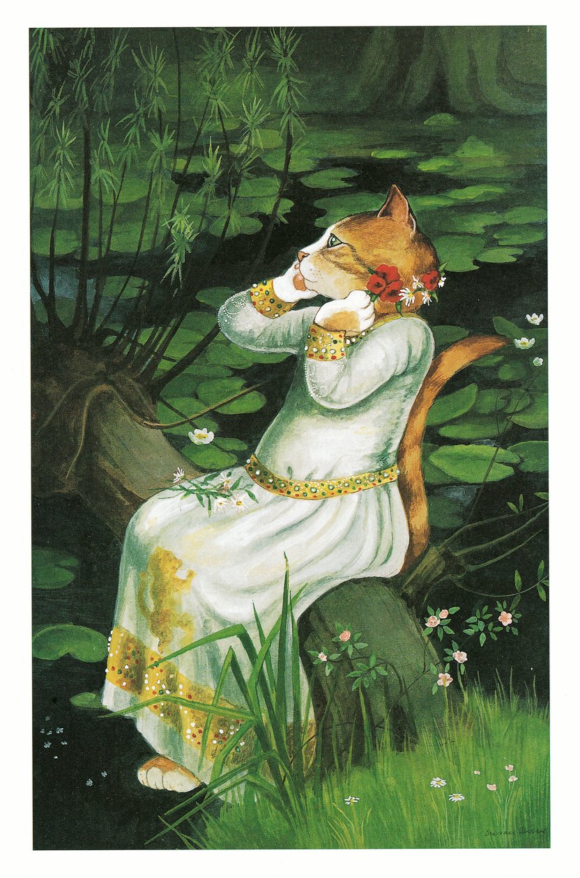Illusztráció a Pre-Raffaelite Cats (kiadó 1999) című kötetből alkotó: Susan Herbert