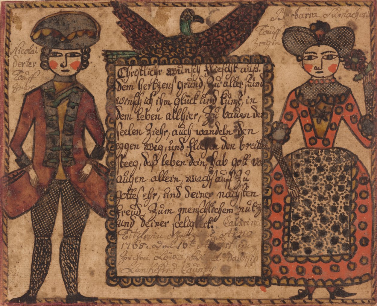 Catarina Titzlir keresztelési kívánsága, 1765 körül (akvarell) alkotó: Sussel Washington