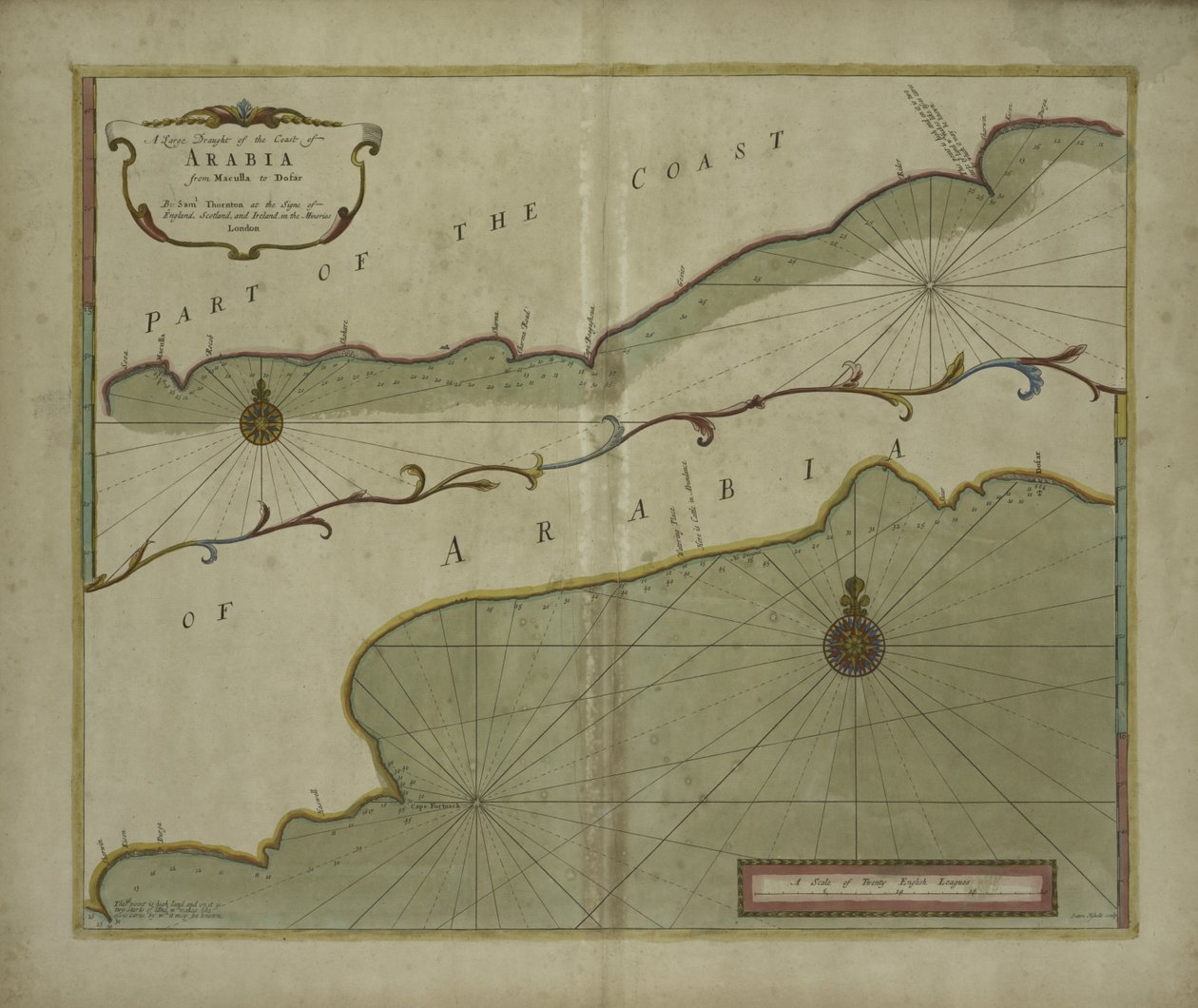 Arábia partjának nagy vázlata Macullától Dofarig, 1703 (színes metszet) alkotó: Sutton Nicholls