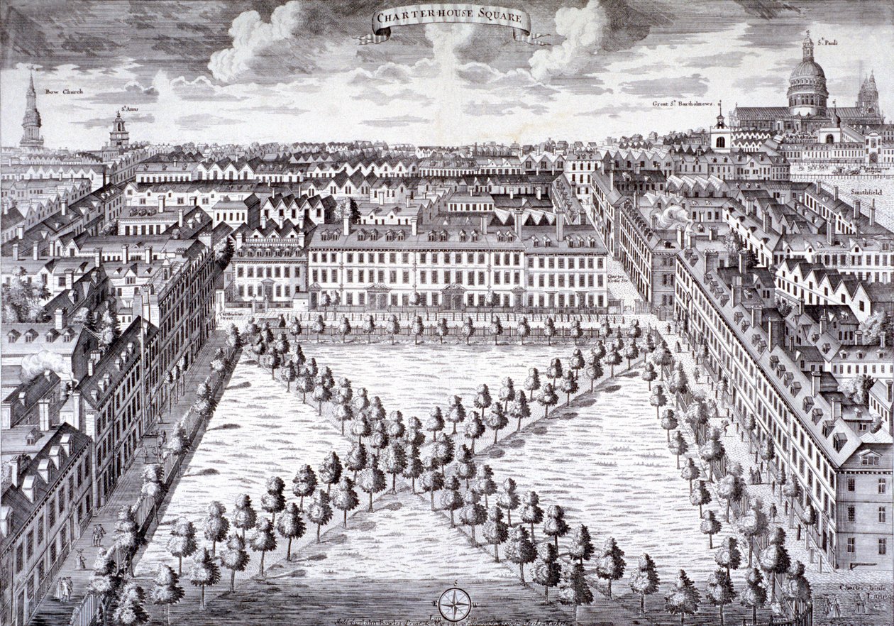 Madártávlati kilátás a Charterhouse Square-re, Finsbury, London, c1750 alkotó: Sutton Nicholls