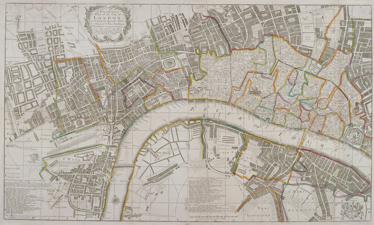 Westminster, London City, Southwark és a környező területek térképe, 1739 alkotó: Sutton Nicholls