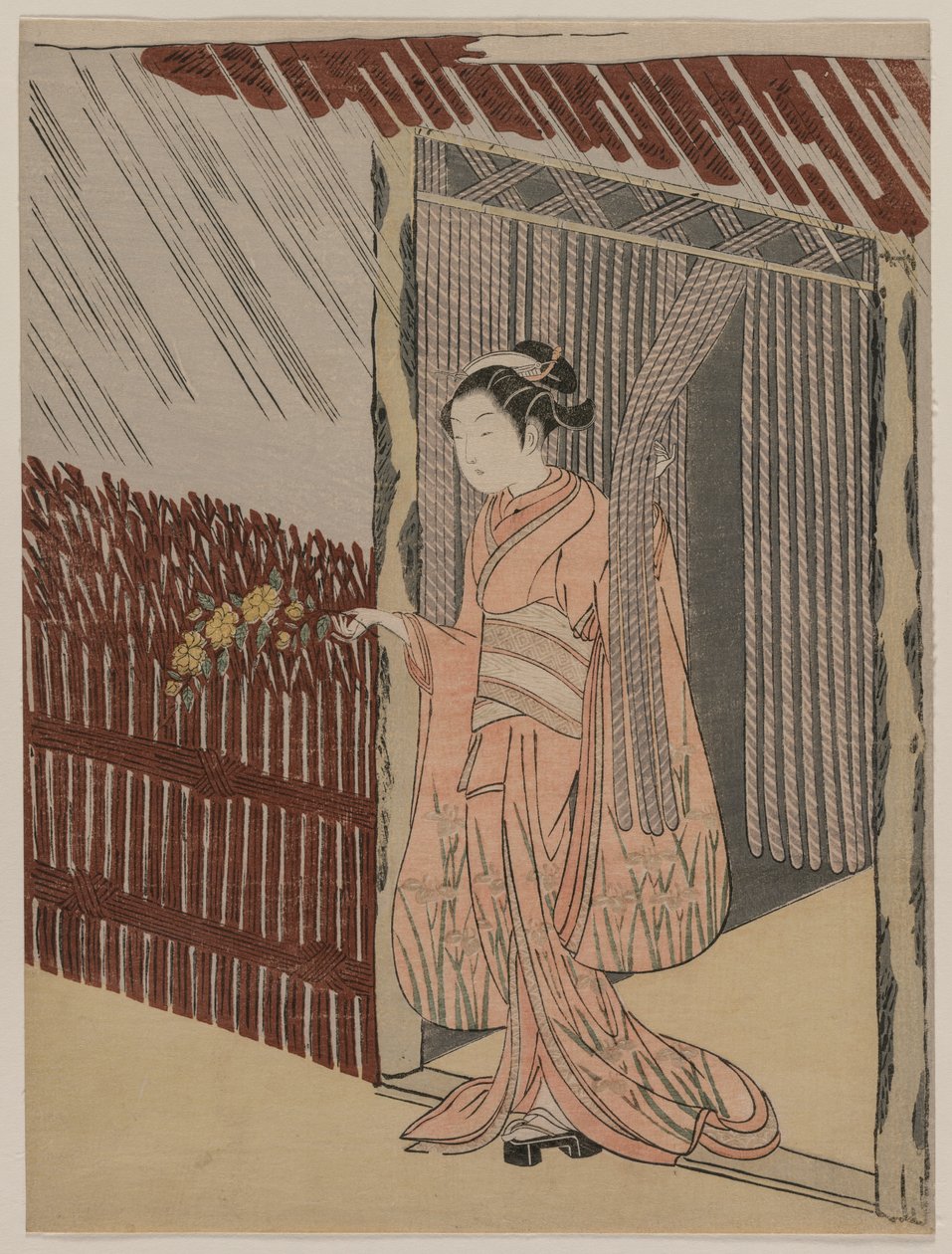 Egy rózsaszínbe öltözött lány, 1766. alkotó: Suzuki Harunobu