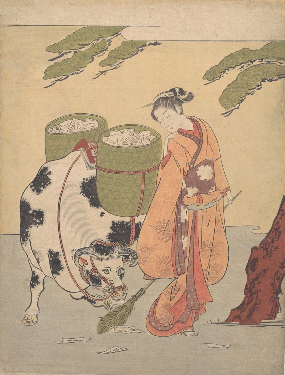 Egy nő összesöpri szerelmesleveleit, 1725-1770., 1725-1770. alkotó: Suzuki Harunobu