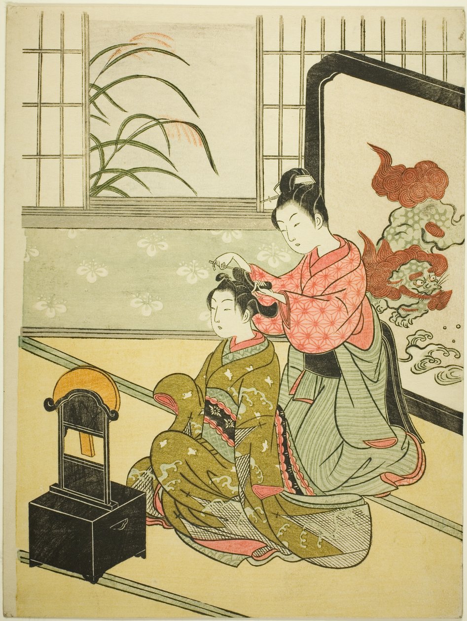 Autumn Moon in the Mirror (Kyodai no shugetsu), a "Nyolc nézet a szalonból (Zashiki hakkei)" sorozatból alkotó: Suzuki Harunobu