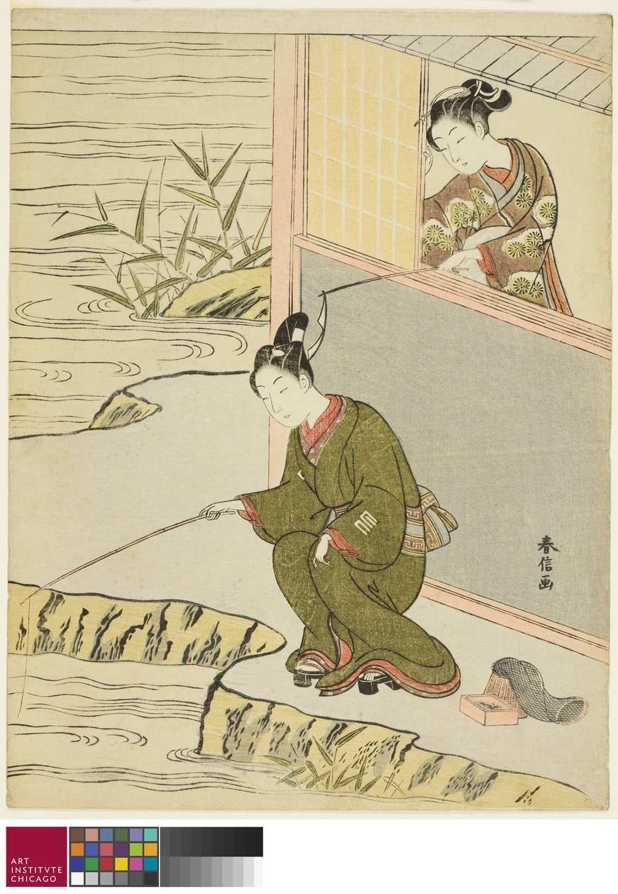 Beauty Teasing egy fiatal férfi horgászata, c. 1768 alkotó: Suzuki Harunobu