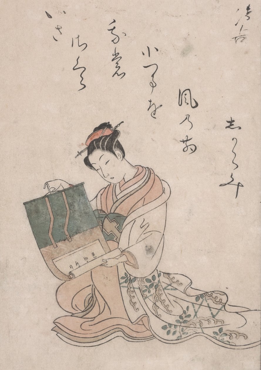 Beauty Unrolling Scroll, 1770 körül (színes fametszet japán papírra) alkotó: Suzuki Harunobu