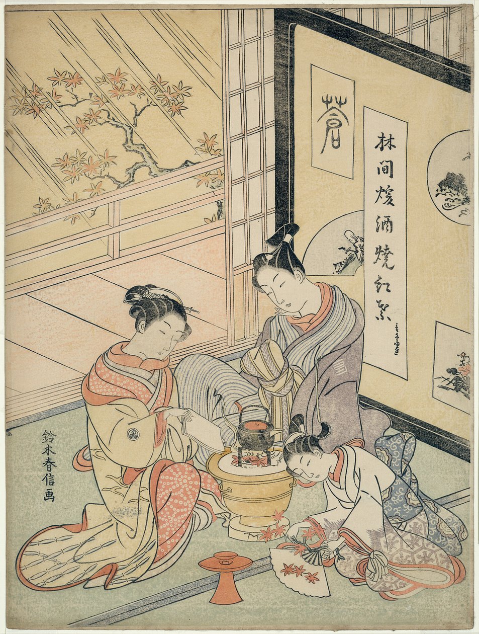 Juharlevelek égetése a hő kedvéért alkotó: Suzuki Harunobu