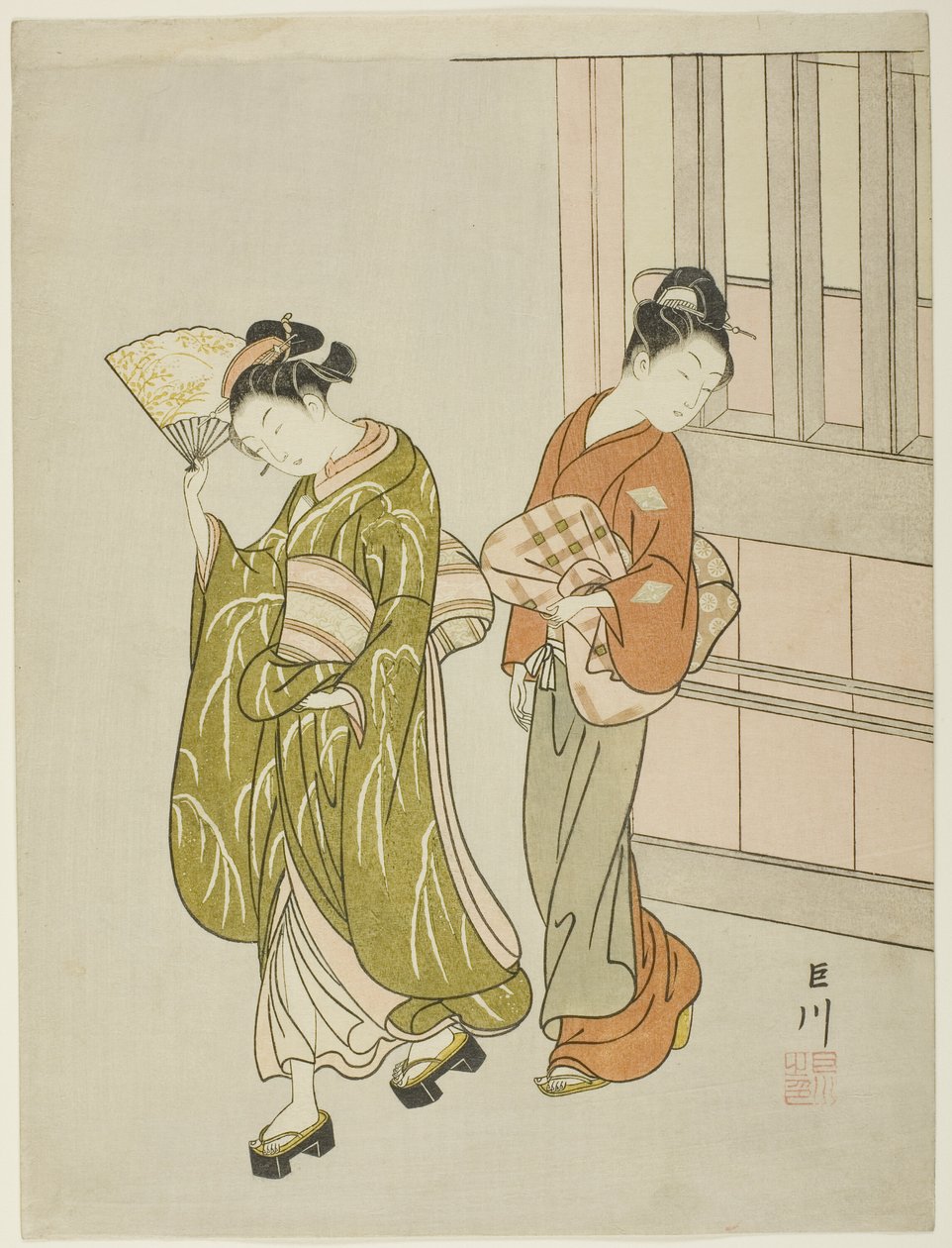 Clearing Breeze from a Fan (Ogi no seiran), a "Nyolc nézet a szalonból (Zashiki hakkei)" sorozatból alkotó: Suzuki Harunobu